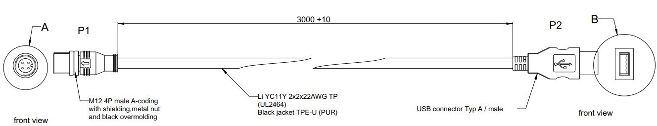 Kabel M12 Usb Mees Tüüp A 3M